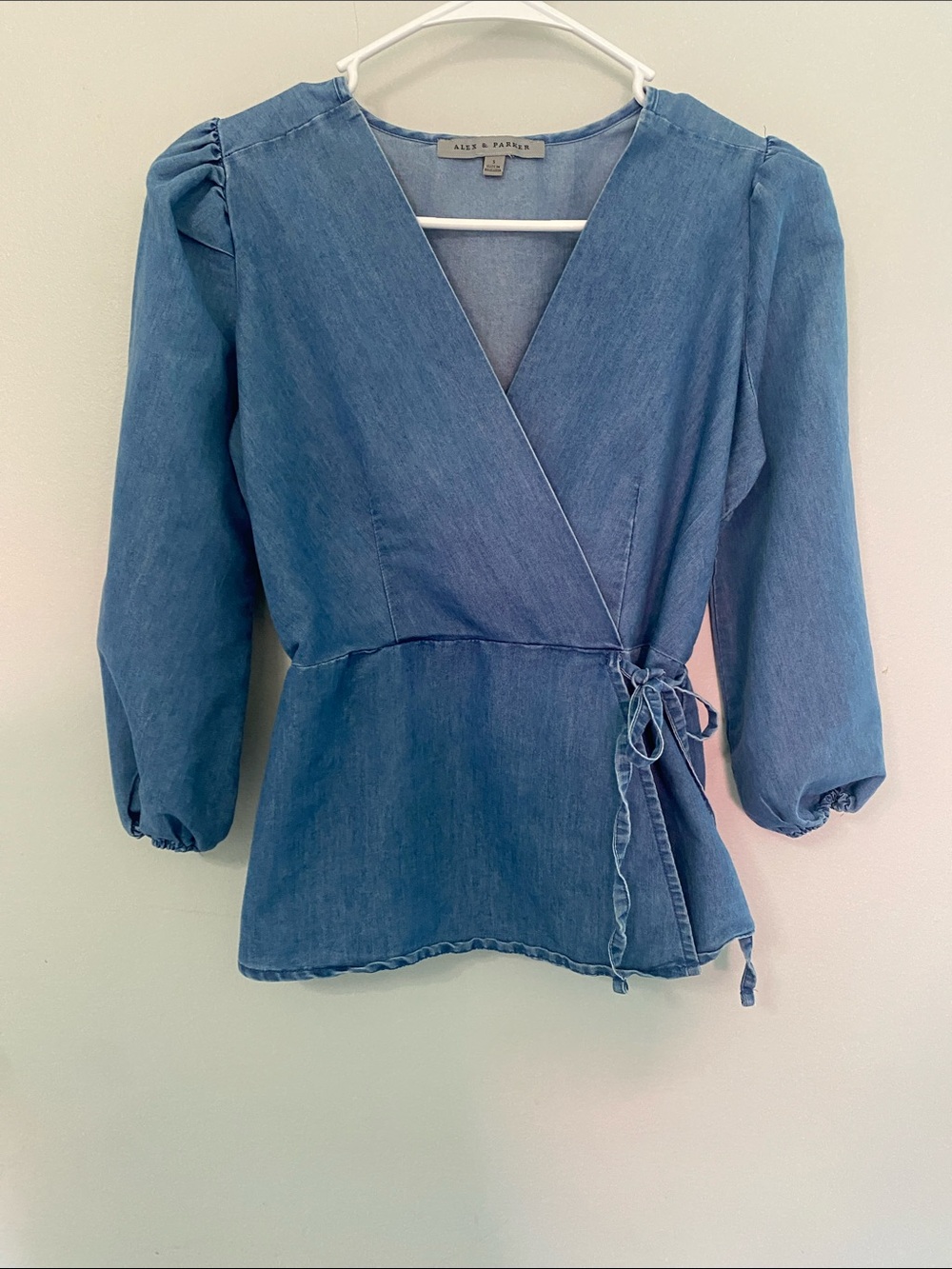 Alex & Parker Denim Wrap Blouse in Light Blue